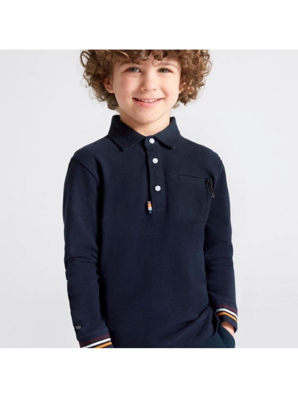 Size 3 Toddler Boys Mayoral Blue Long-Sleeve Polo Shirt Classic Design